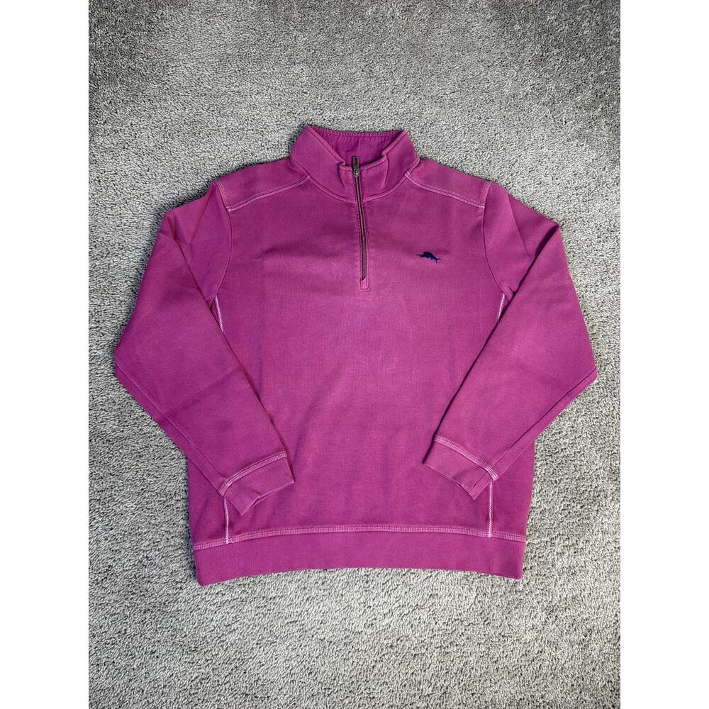 Tommy Bahama Sweater Mens L Purple 1/4 Zip Mock Neck Tight-Knit Pullover